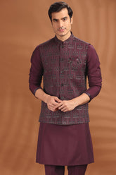 Purple Silk Kurta Pajama with Embroidered Jacket